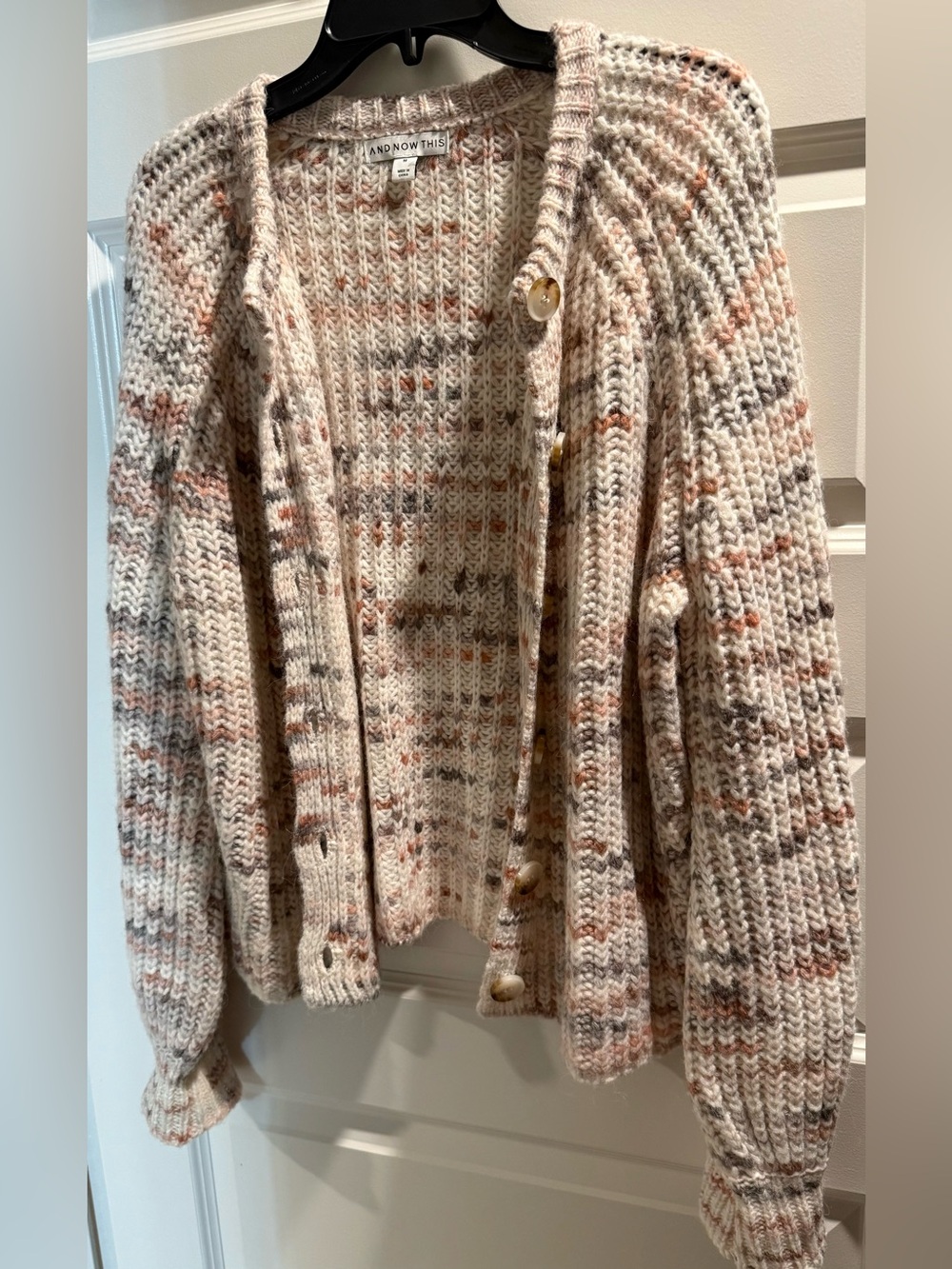 And Now This Cream Multicolor Chunky Knit Button Cardigan Sweater Sz M New